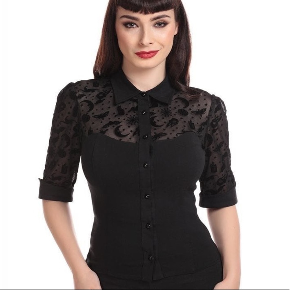 ModCloth x Collectif Witchy Halloween Velvet Burnout Pattern Blouse